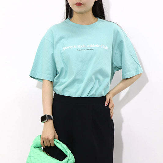 Sporty&Rich Tシャツ ロゴプリント 半袖 ライトブルー