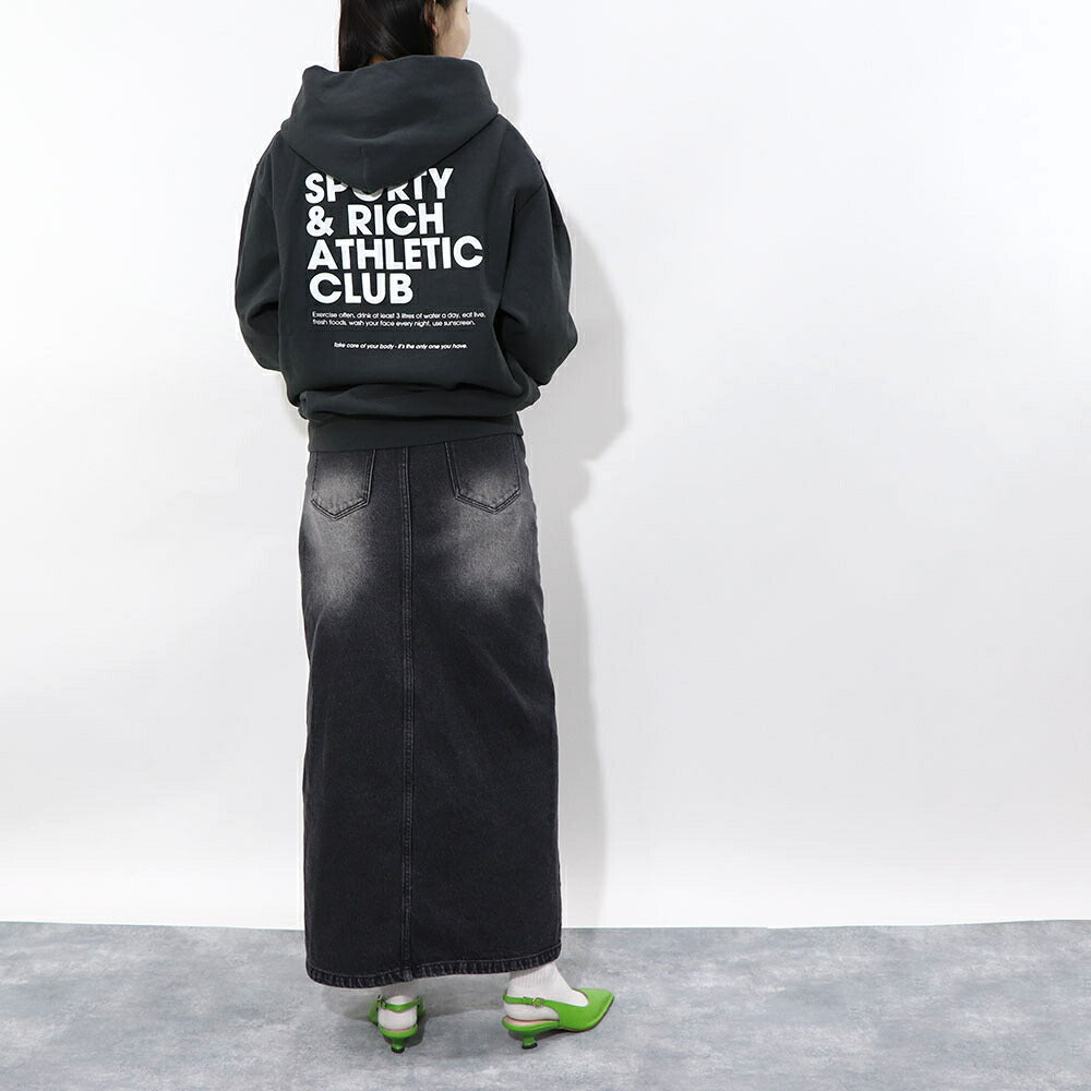 スポーティー&リッチ Sporty&Rich トップス スウェット・トレーナー ユニセックス Accessible open hood faded black グレー コットン メンズ レディース 裏起毛 ロゴ バックプリント フード フーディー HOAW232FB
