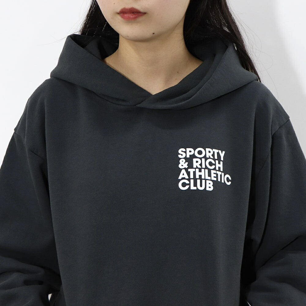 スポーティー&リッチ Sporty&Rich トップス スウェット・トレーナー ユニセックス Accessible open hood faded black グレー コットン メンズ レディース 裏起毛 ロゴ バックプリント フード フーディー HOAW232FB