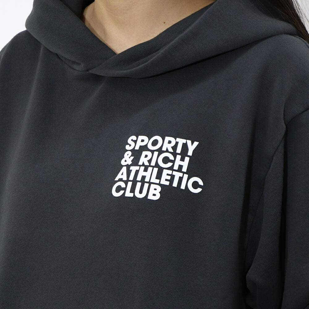 スポーティー&リッチ Sporty&Rich トップス スウェット・トレーナー ユニセックス Accessible open hood faded black グレー コットン メンズ レディース 裏起毛 ロゴ バックプリント フード フーディー HOAW232FB