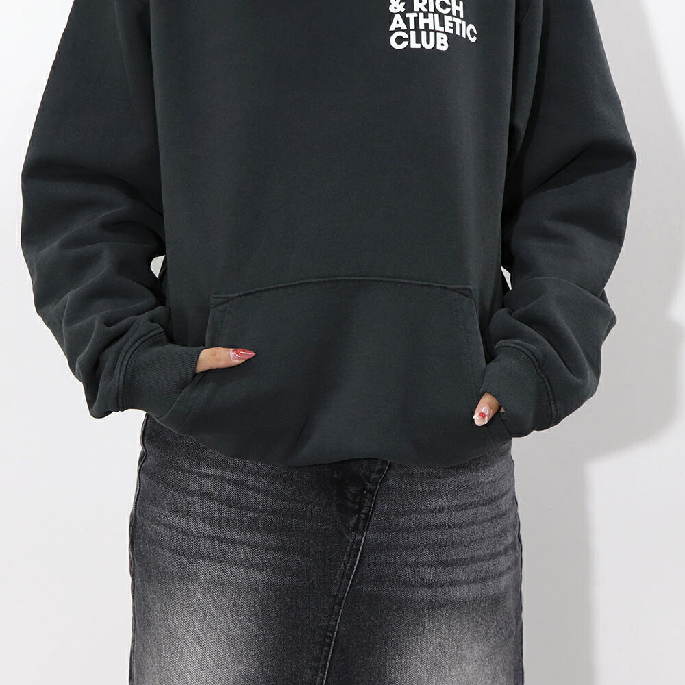スポーティー&リッチ Sporty&Rich トップス スウェット・トレーナー ユニセックス Accessible open hood faded black グレー コットン メンズ レディース 裏起毛 ロゴ バックプリント フード フーディー HOAW232FB
