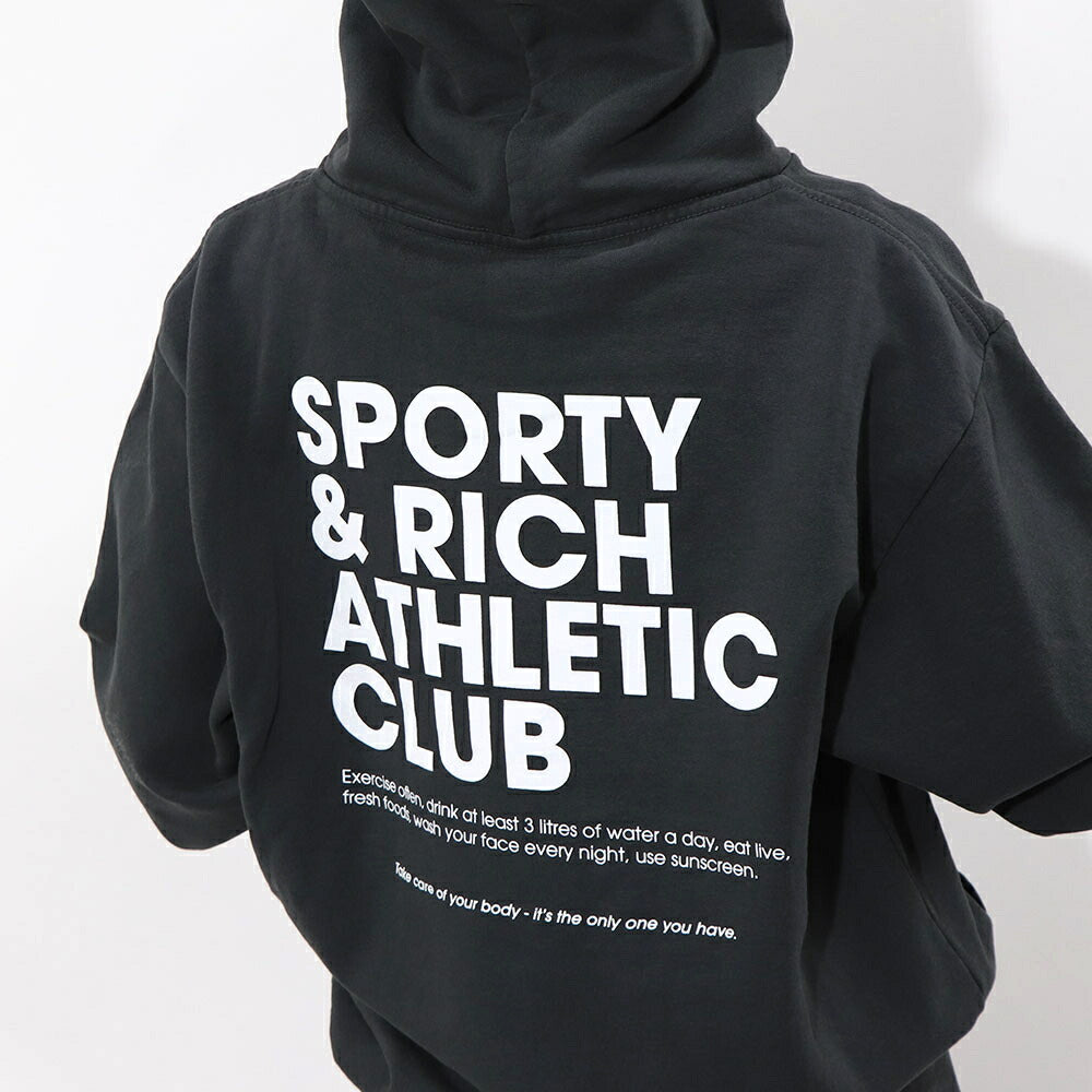 スポーティー&リッチ Sporty&Rich トップス スウェット・トレーナー ユニセックス Accessible open hood faded black グレー コットン メンズ レディース 裏起毛 ロゴ バックプリント フード フーディー HOAW232FB