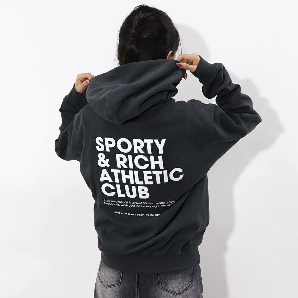スポーティー&リッチ Sporty&Rich トップス スウェット・トレーナー ユニセックス Accessible open hood faded black グレー コットン メンズ レディース 裏起毛 ロゴ バックプリント フード フーディー HOAW232FB