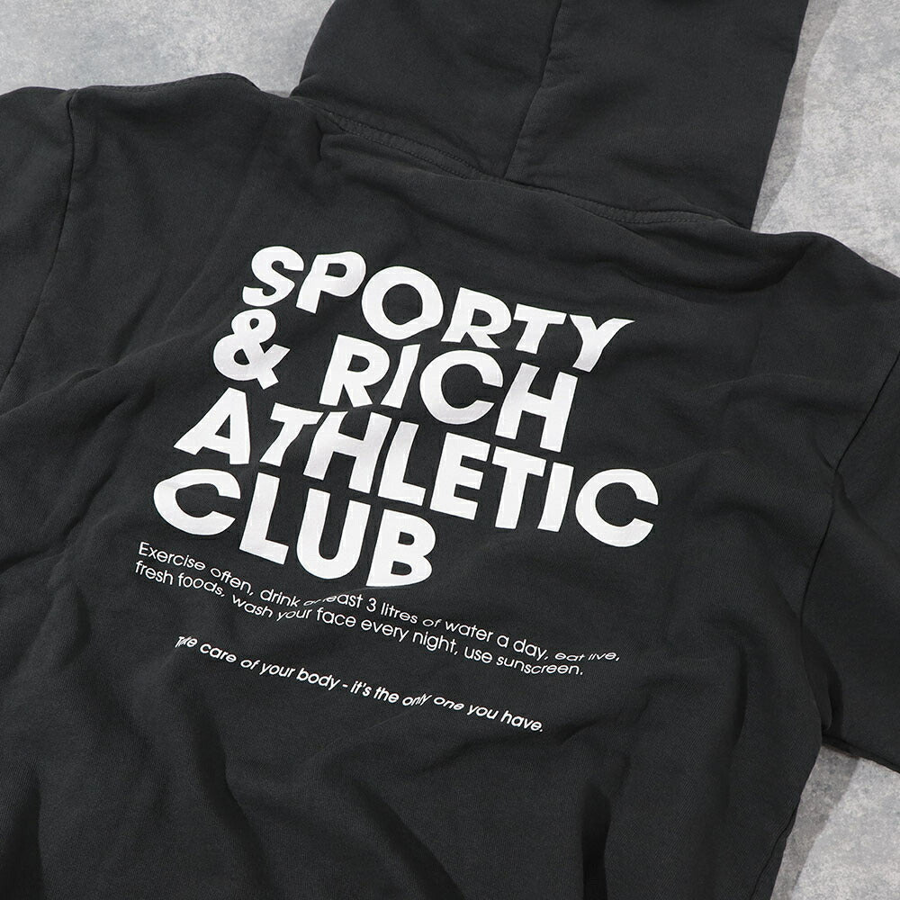 スポーティー&リッチ Sporty&Rich トップス スウェット・トレーナー ユニセックス Accessible open hood faded black グレー コットン メンズ レディース 裏起毛 ロゴ バックプリント フード フーディー HOAW232FB
