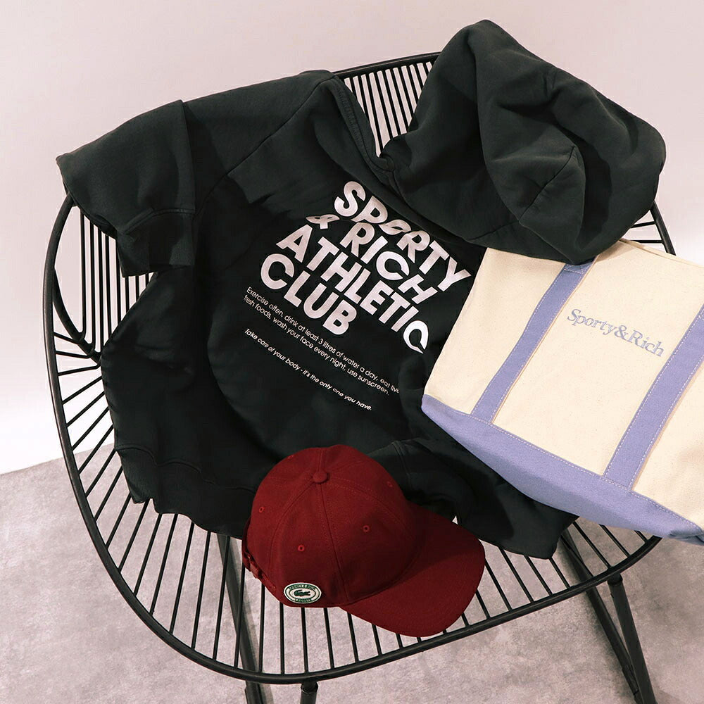 スポーティー&リッチ Sporty&Rich トップス スウェット・トレーナー ユニセックス Accessible open hood faded black グレー コットン メンズ レディース 裏起毛 ロゴ バックプリント フード フーディー HOAW232FB