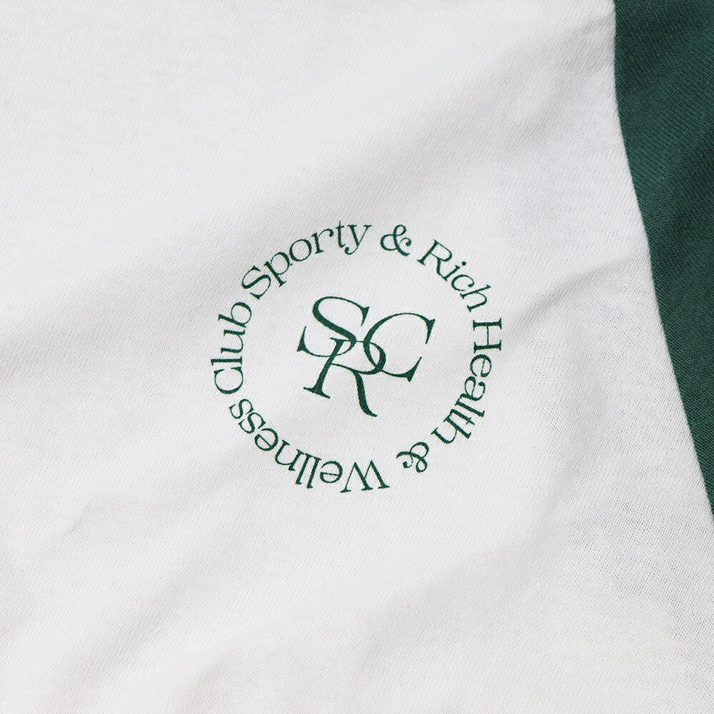 スポーティー&リッチ Sporty&Rich トップス Tシャツ・カットソー レディース SRHWC Baseball Tee ホワイト×グリーン コットン ツートンカラー ロゴ ロゴプリント ラグラン 長袖 BTAW231WH