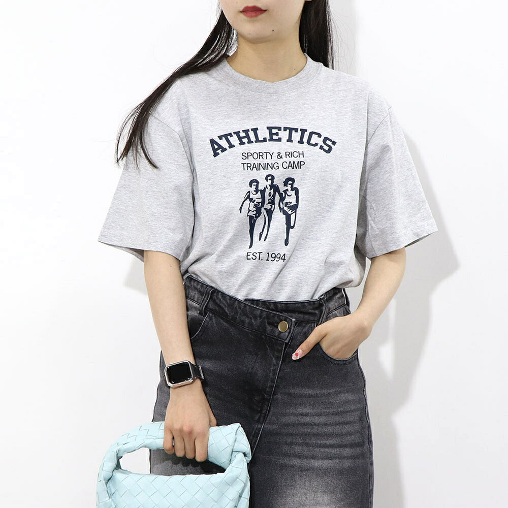 Sporty&Rich Tシャツ ロゴプリント 半袖 グレー