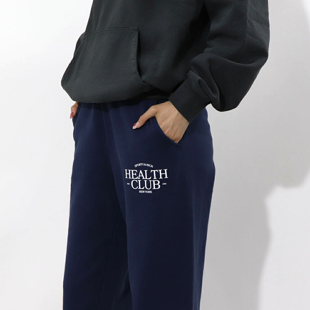スポーティー&リッチ Sporty&Rich ボトムス ロングパンツ ユニセックス ネイビー コットン 裏起毛 メンズ レディース ロゴプリント スウェットパンツ SRB1PT206