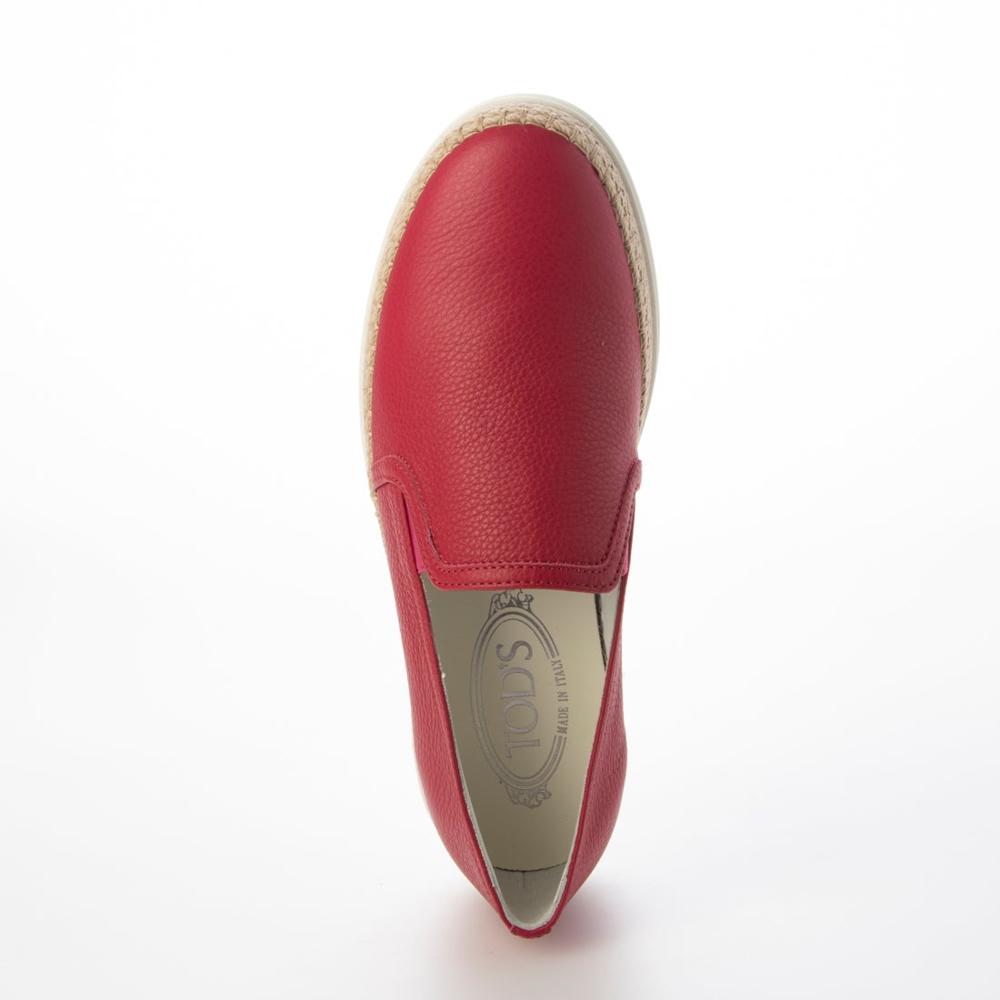 トッズ TOD'S シューズ エスパドリーユ レディース GOMMA RAFIA TV PANTOFOLA PELLE 5JI CARMINO ピンク レザー スリッポンシューズ シンプル 無地 XXW0TV0J97Z5J1M809