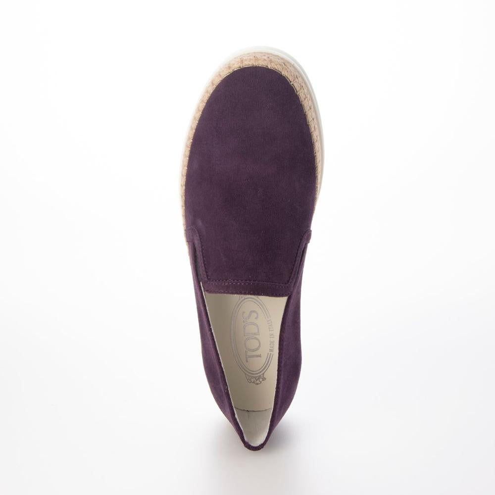 トッズ TOD'S シューズ エスパドリーユ レディース GOMMA RAFIA TV PANTOFOLA PELLE HG0 GIGLIO CH パープル スエード スウェード スリッポンシューズ フラットシューズ ロゴ シンプル XXW0TV0J97ZHG0L206