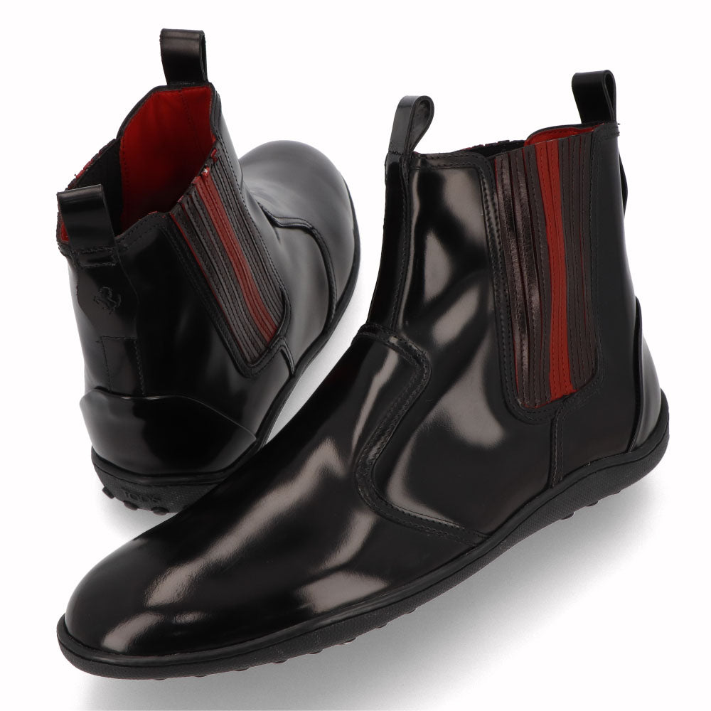 トッズ TOD'S シューズ ブーツ メンズ TRONCH.ELASTICO GOMMA 08A 5YX ブラック×レッド パテントレザー サイドゴアブーツ フェラーリ ロゴ XRM08A0BT305YX 058V