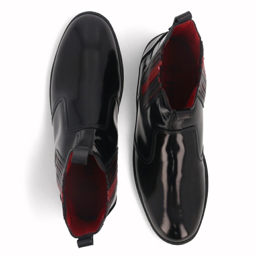 トッズ TOD'S シューズ ブーツ メンズ TRONCH.ELASTICO GOMMA 08A 5YX ブラック×レッド パテントレザー サイドゴアブーツ フェラーリ ロゴ XRM08A0BT305YX 058V
