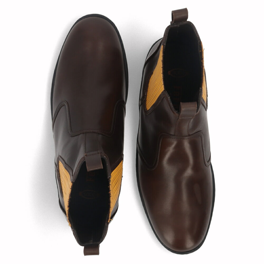 トッズ TOD'S シューズ ブーツ メンズ TRONCH.ELASTICO GOMMA 08A V2J SOLE CALDO TESTA ダークブラウン×イエロー レザー サイドゴアブーツ フェラーリ ロゴ XRM08A0BT30V2J 1298