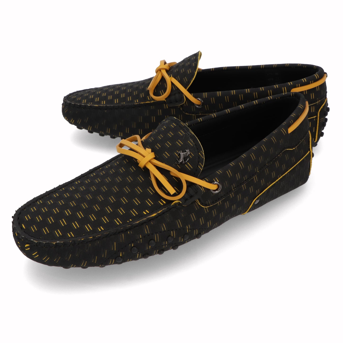 トッズ TOD'S ドライビングシューズ メンズ シューズ GOMMINO NUOVO LACC.FIBRA TRIO NQO ブラック×イエロー 合成繊維 ゴンミーニ ドライビングシューズ モカシン フェラーリ ロゴ XRM0EO0CQ90NQO01XC