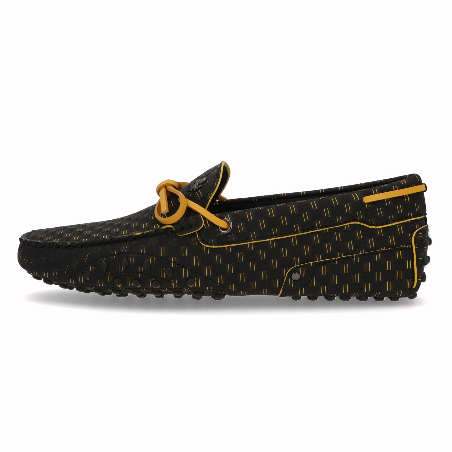トッズ TOD'S ドライビングシューズ メンズ シューズ GOMMINO NUOVO LACC.FIBRA TRIO NQO ブラック×イエロー 合成繊維 ゴンミーニ ドライビングシューズ モカシン フェラーリ ロゴ XRM0EO0CQ90NQO01XC