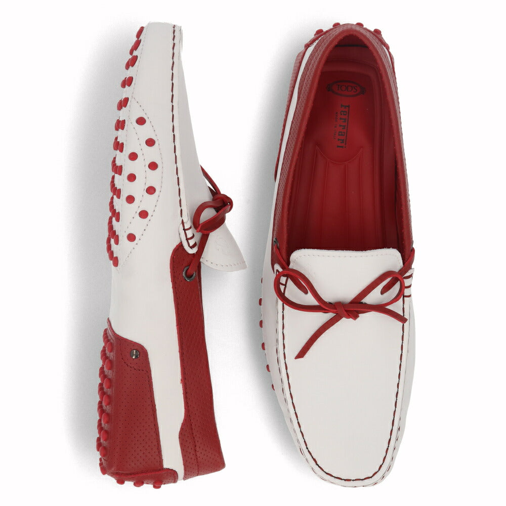 トッズ TOD'S シューズ レザーシューズ メンズ GOMMINO NUOVO LACCETTO 87U BIANCO/ROSSO ARA ホワイト×レッド レザー ゴンミーニ ドライビングシューズ モカシン フェラーリ ロゴ ツートンカラー リボン XRM0EO0H60087U159K