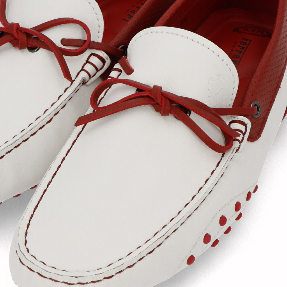 トッズ TOD'S シューズ レザーシューズ メンズ GOMMINO NUOVO LACCETTO 87U BIANCO/ROSSO ARA ホワイト×レッド レザー ゴンミーニ ドライビングシューズ モカシン フェラーリ ロゴ ツートンカラー リボン XRM0EO0H60087U159K