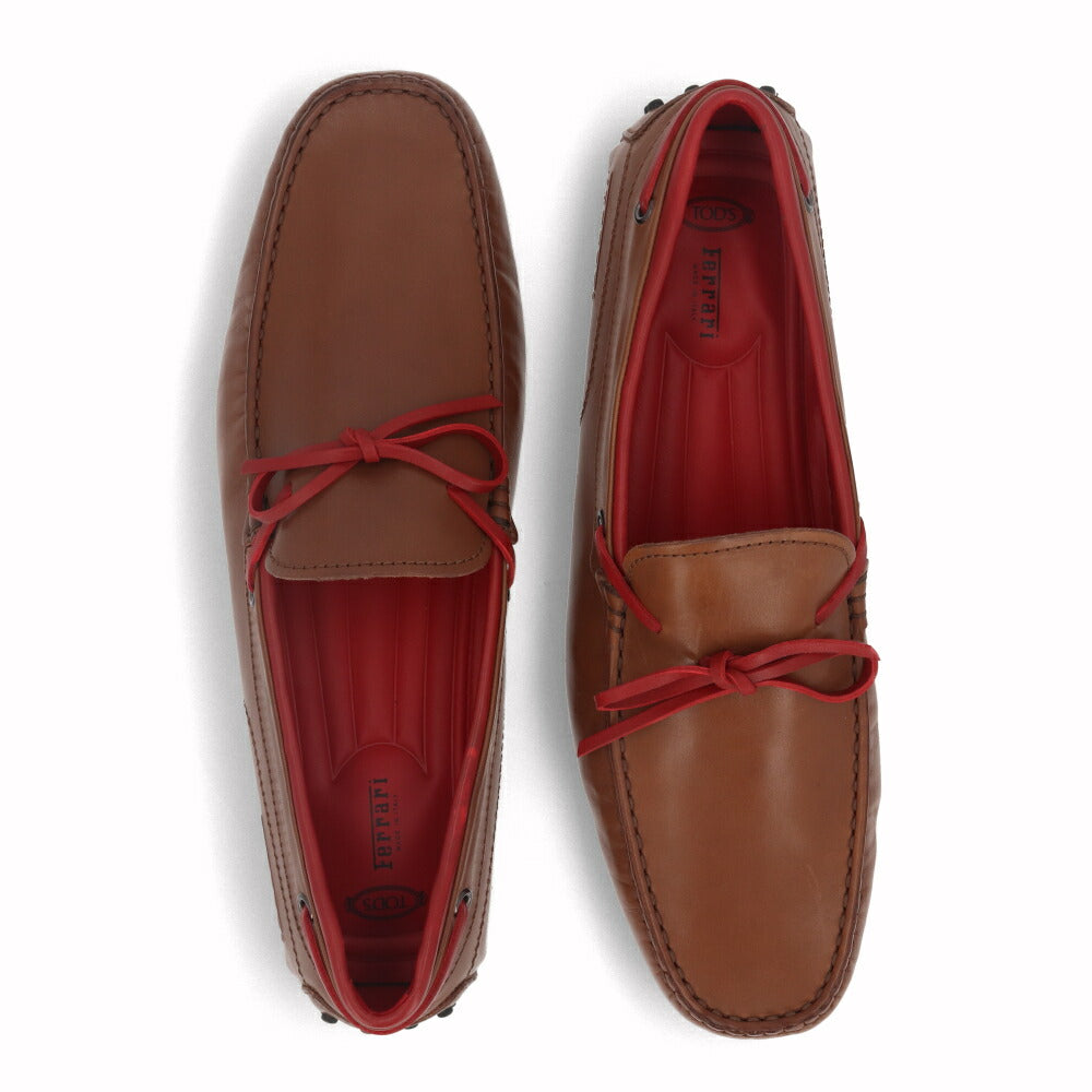 トッズ TOD'S シューズ レザーシューズ メンズ NEW GOMMINI 122 LACCETTO LOGO V2J ブラウン×レッド レザー ゴンミーニ ドライビングシューズ モカシン フェラーリ ロゴ リボン XRM0GW0K500V2J058Z