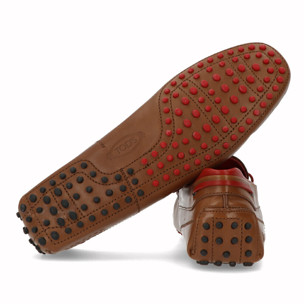 トッズ TOD'S シューズ レザーシューズ メンズ NEW GOMMINI 122 LACCETTO LOGO V2J ブラウン×レッド レザー ゴンミーニ ドライビングシューズ モカシン フェラーリ ロゴ リボン XRM0GW0K500V2J058Z