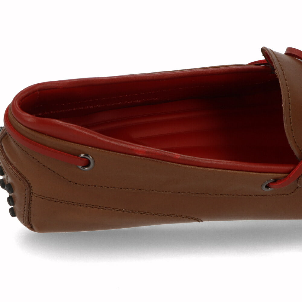 トッズ TOD'S シューズ レザーシューズ メンズ NEW GOMMINI 122 LACCETTO LOGO V2J ブラウン×レッド レザー ゴンミーニ ドライビングシューズ モカシン フェラーリ ロゴ リボン XRM0GW0K500V2J058Z