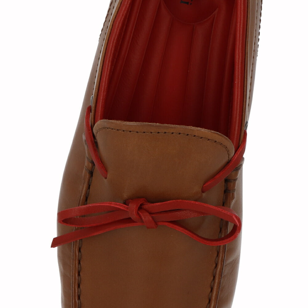 トッズ TOD'S シューズ レザーシューズ メンズ NEW GOMMINI 122 LACCETTO LOGO V2J ブラウン×レッド レザー ゴンミーニ ドライビングシューズ モカシン フェラーリ ロゴ リボン XRM0GW0K500V2J058Z