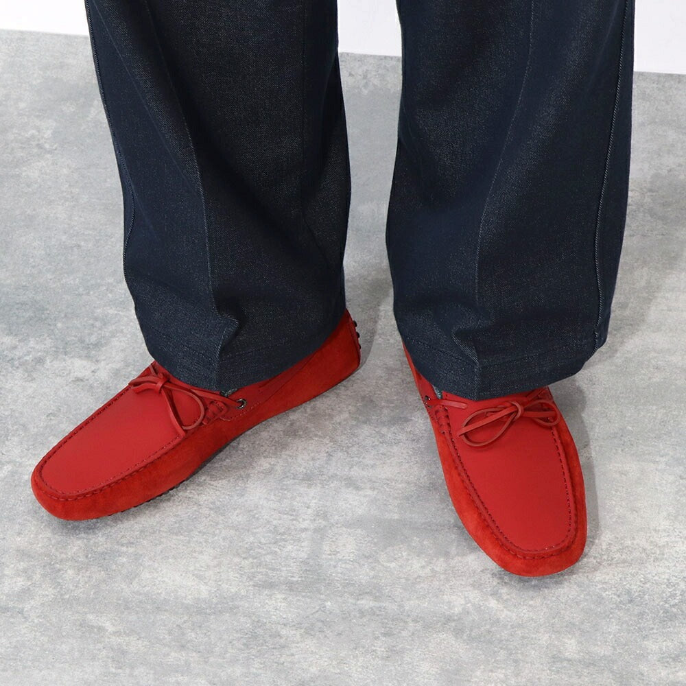 トッズ TOD'S ドライビングシューズ メンズ レザー NEW GOMMINI 122 RICAMO CAVALLINO ORX レッド レザー スエード ゴンミーニ ドライビングシューズ モカシン フェラーリ ロゴ リボン 刺繍