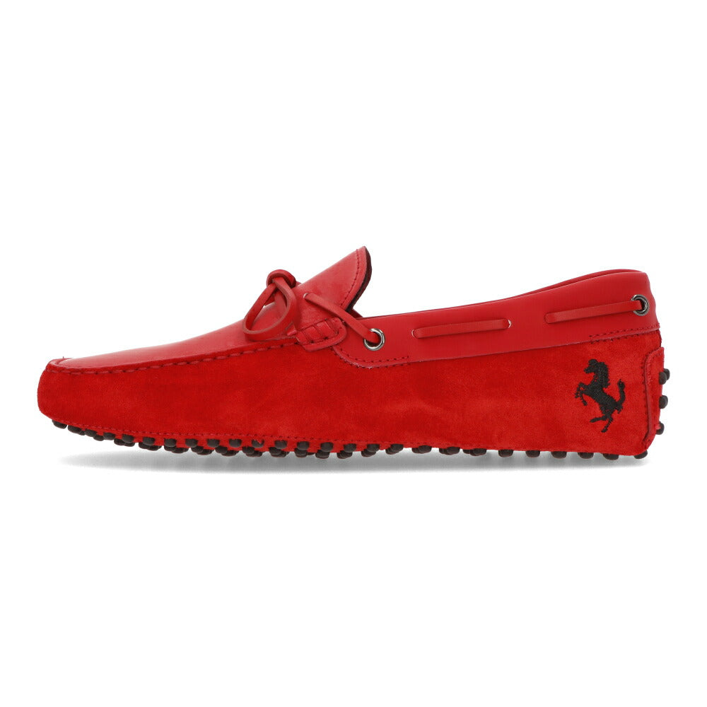 トッズ TOD'S シューズ レザーシューズ メンズ NEW GOMMINI 122 RICAMO CAVALLINO ORX レッド レザー スエード ゴンミーニ ドライビングシューズ モカシン フェラーリ ロゴ リボン 刺繍 XRM0GW0K510ORX02B4