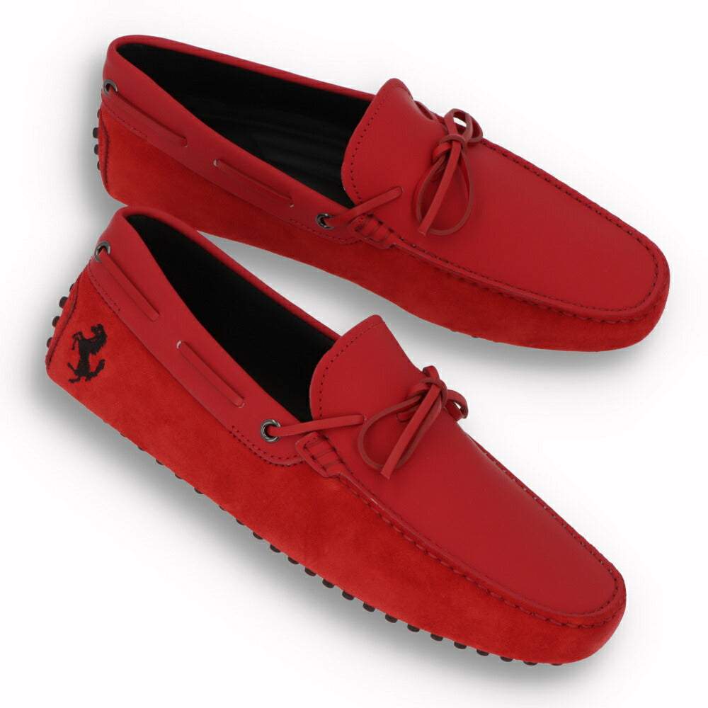トッズ TOD'S ドライビングシューズ メンズ レザー NEW GOMMINI 122 RICAMO CAVALLINO ORX レッド レザー スエード ゴンミーニ ドライビングシューズ モカシン フェラーリ ロゴ リボン 刺繍