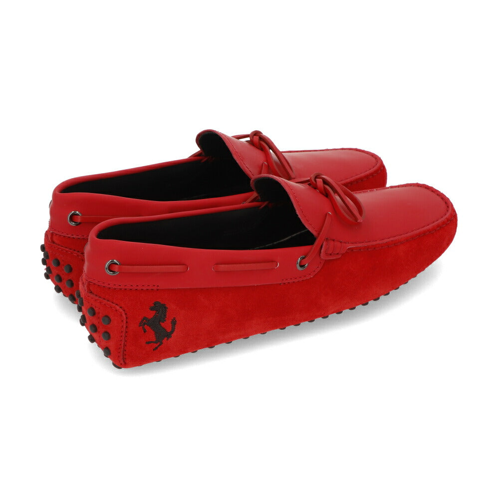 トッズ TOD'S シューズ レザーシューズ メンズ NEW GOMMINI 122 RICAMO CAVALLINO ORX レッド レザー スエード ゴンミーニ ドライビングシューズ モカシン フェラーリ ロゴ リボン 刺繍 XRM0GW0K510ORX02B4