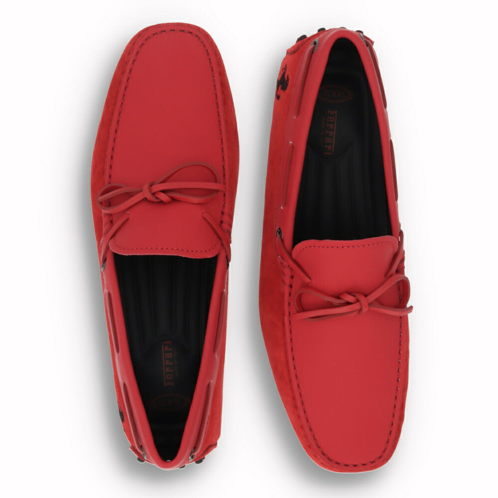 トッズ TOD'S ドライビングシューズ メンズ レザー NEW GOMMINI 122 RICAMO CAVALLINO ORX レッド レザー スエード ゴンミーニ ドライビングシューズ モカシン フェラーリ ロゴ リボン 刺繍