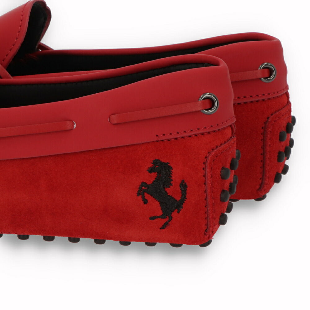 トッズ TOD'S ドライビングシューズ メンズ レザー NEW GOMMINI 122 RICAMO CAVALLINO ORX レッド レザー スエード ゴンミーニ ドライビングシューズ モカシン フェラーリ ロゴ リボン 刺繍