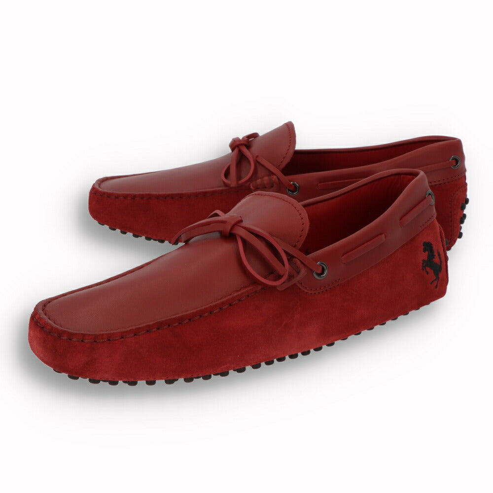 トッズ TOD'S ドライビングシューズ メンズ レザー NEW GOMMINI 122 RICAMO CAVALLINO RQ2 ROSSO ARANC SC レッド レザー スエード ゴンミーニ モカシン フェラーリ ロゴ リボン 刺繍