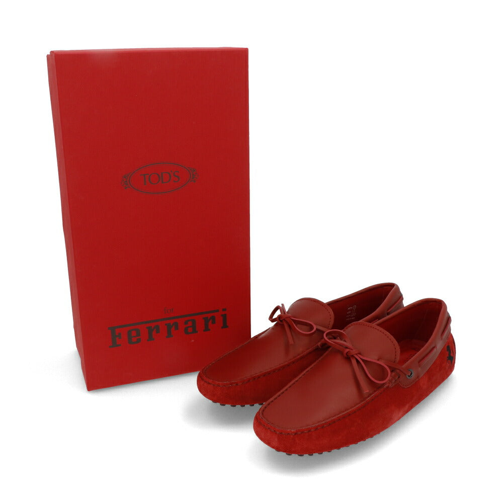 トッズ TOD'S シューズ レザーシューズ メンズ NEW GOMMINI 122 RICAMO CAVALLINO RQ2 ROSSO ARANC SC レッド レザー スエード ゴンミーニ ドライビングシューズ モカシン フェラーリ ロゴ リボン 刺繍 XRM0GW0K510RQ2 R007