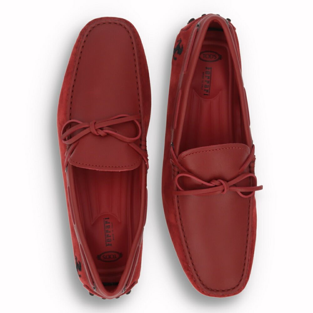トッズ TOD'S ドライビングシューズ メンズ レザー NEW GOMMINI 122 RICAMO CAVALLINO RQ2 ROSSO ARANC SC レッド レザー スエード ゴンミーニ モカシン フェラーリ ロゴ リボン 刺繍