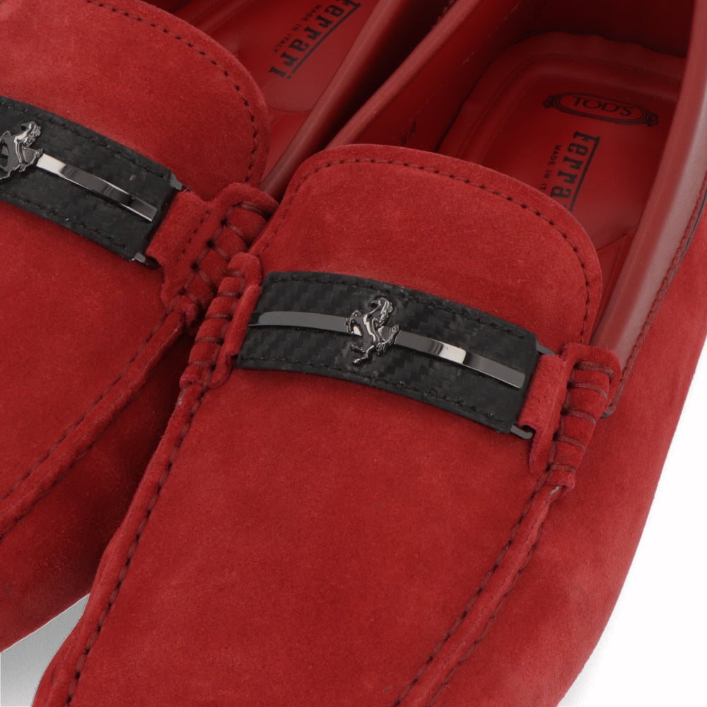 トッズ TODS シューズ レザーシューズ メンズ レッド スエード ゴンミーニ ドライビングシューズ モカシン フェラーリ ロゴ