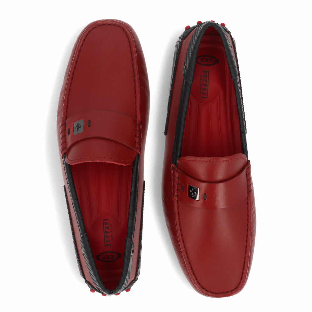 トッズ TODS シューズ レザーシューズ メンズ レッド ゴンミーニ ドライビングシューズ モカシン フェラーリ ロゴ