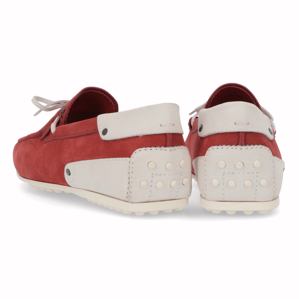 トッズ シューズ レザーシューズ メンズ レッド×ホワイト レザー ゴンミーニ モカシン ドライビングシューズ フェラーリ Ferrari ロゴ