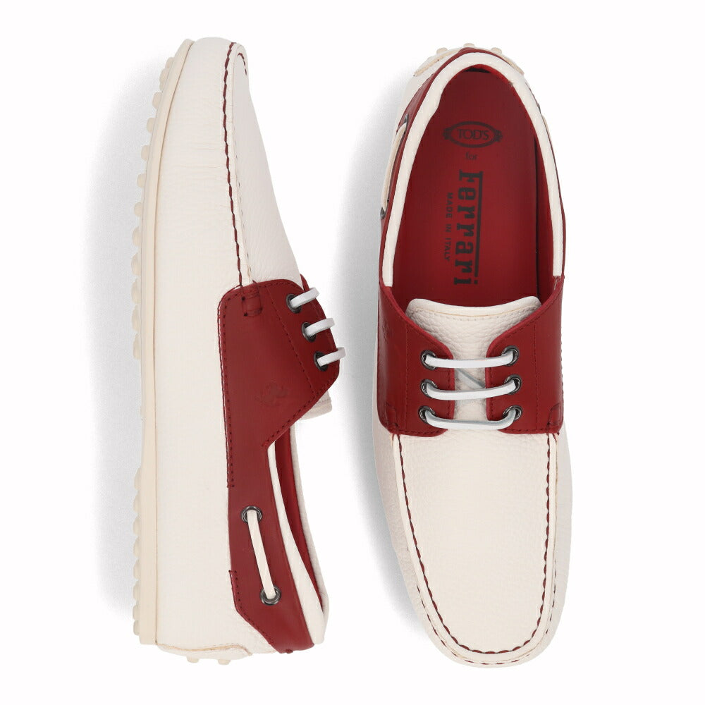 トッズ TOD'S シューズ レザーシューズ メンズ CITY GOMMINO TOP SIDER BARCA 8AG BIANCO ROSSO ARA ホワイト×レッド レザー ゴンミーニ ドライビングシューズ モカシン フェラーリ ロゴ リボン XRM0LR0L2708AG 159K