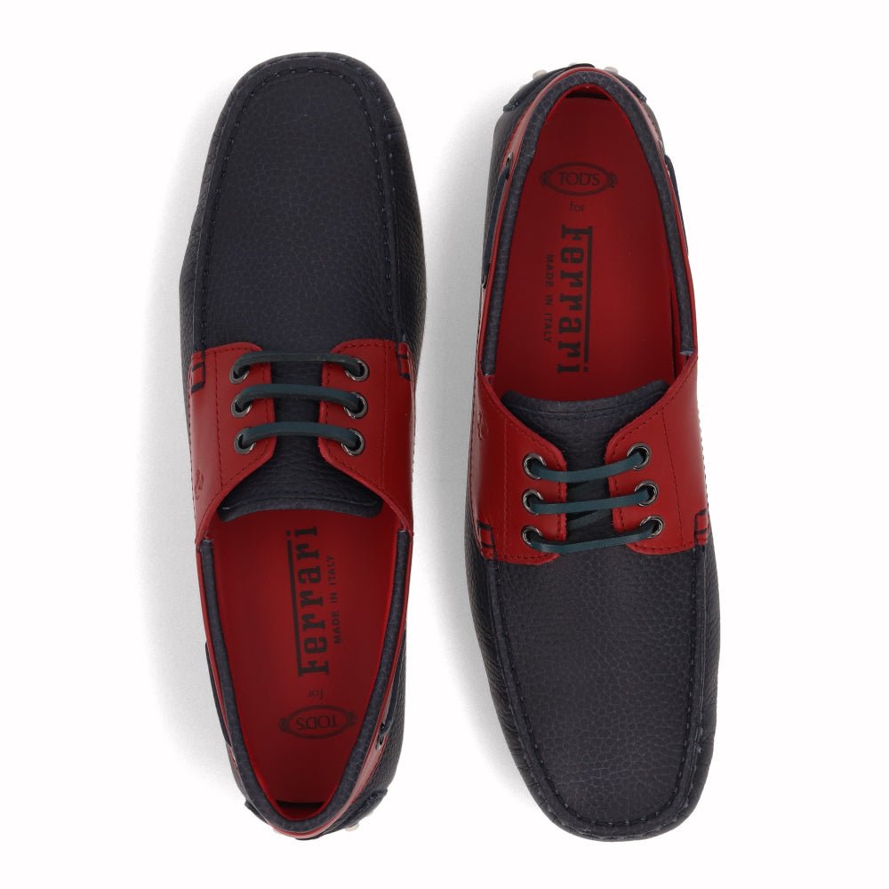 トッズ シューズ レザーシューズ メンズ ネイビー×レッド レザー ゴンミーニ モカシン ドライビングシューズ フェラーリ Ferrari ロゴ