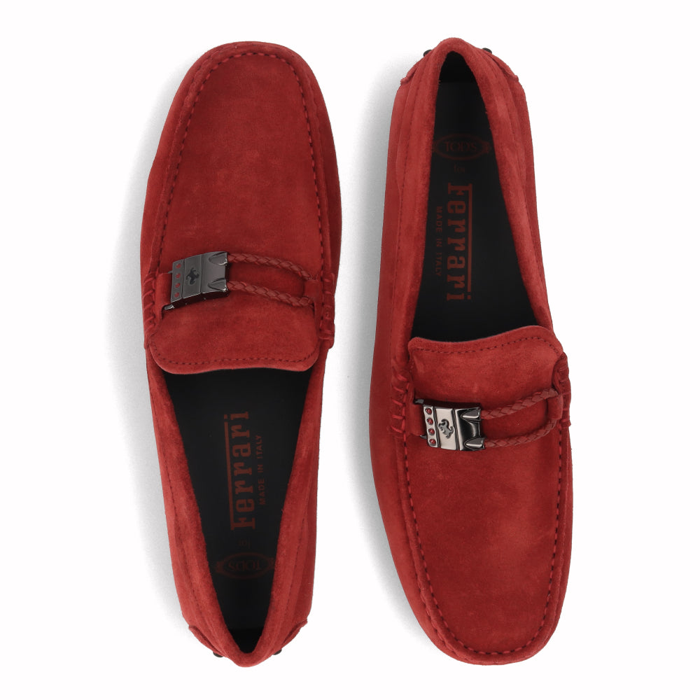 トッズ TOD'S シューズ レザーシューズ メンズ レッド スエード ゴンミーニ モカシン ドライビングシューズ フェラーリ Ferrari ロゴ