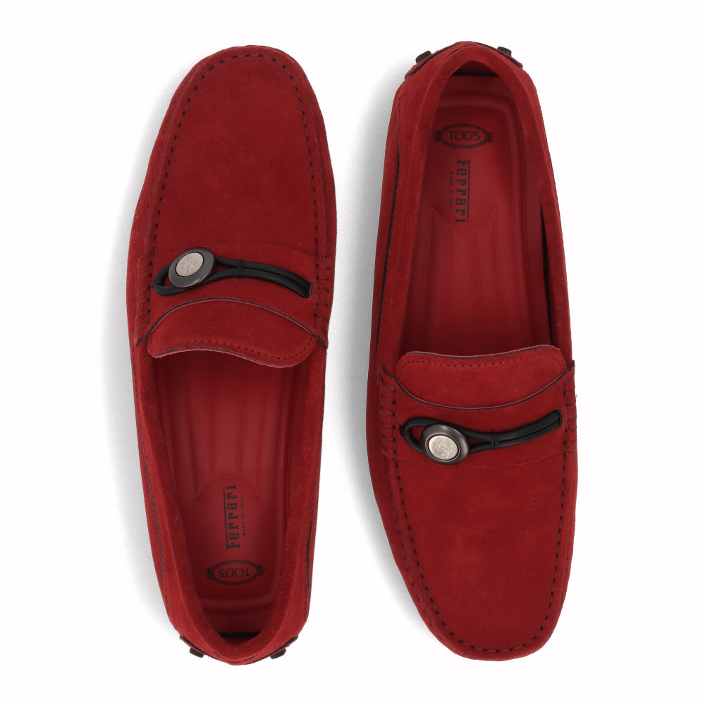 トッズ TOD'S シューズ レザーシューズ メンズ レッド スエード ゴンミーニ モカシン ドライビングシューズ フェラーリ Ferrari ロゴ