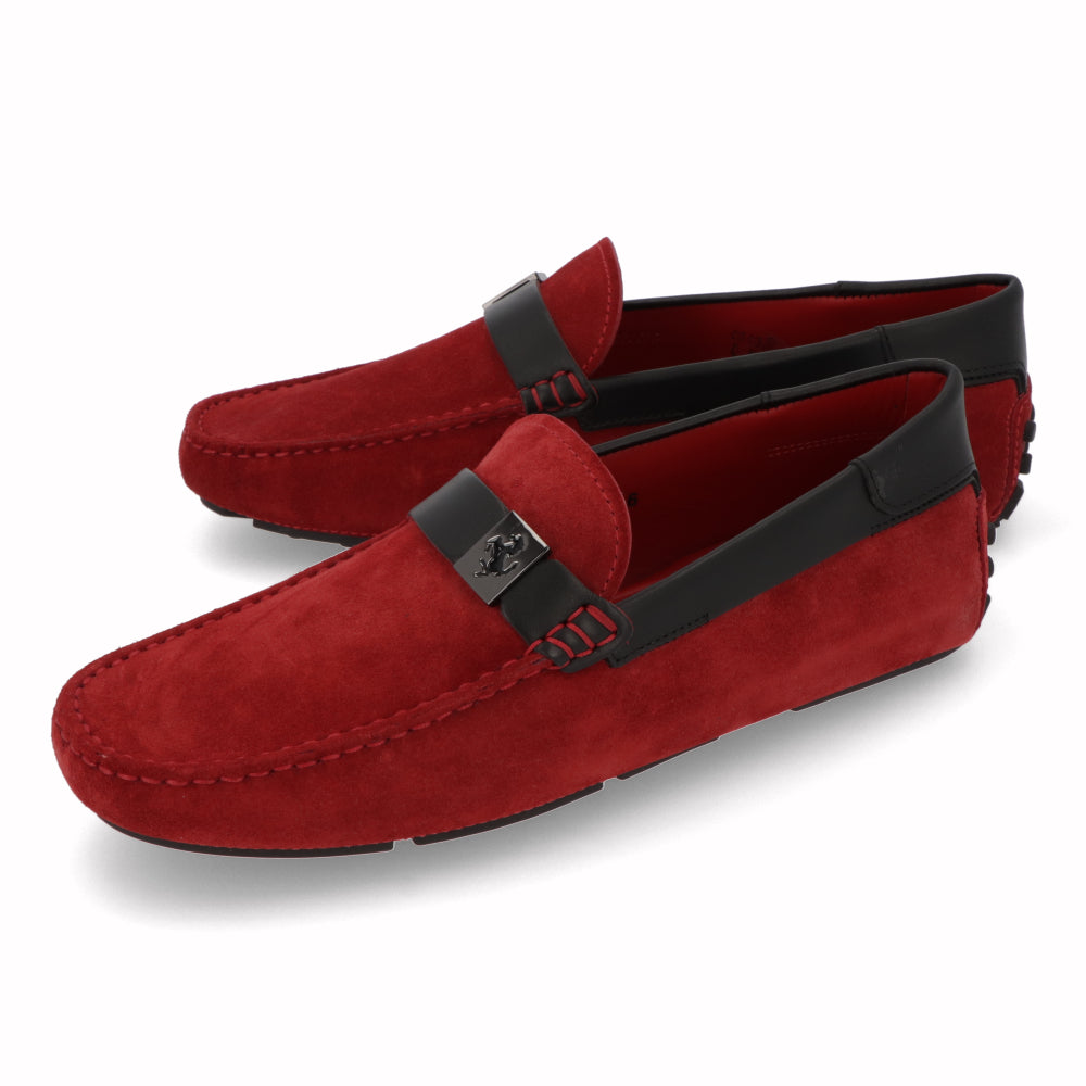 トッズ TOD'S シューズ レザーシューズ メンズ レッド スエード ゴンミーニ ドライビングシューズ モカシン フェラーリ ロゴ