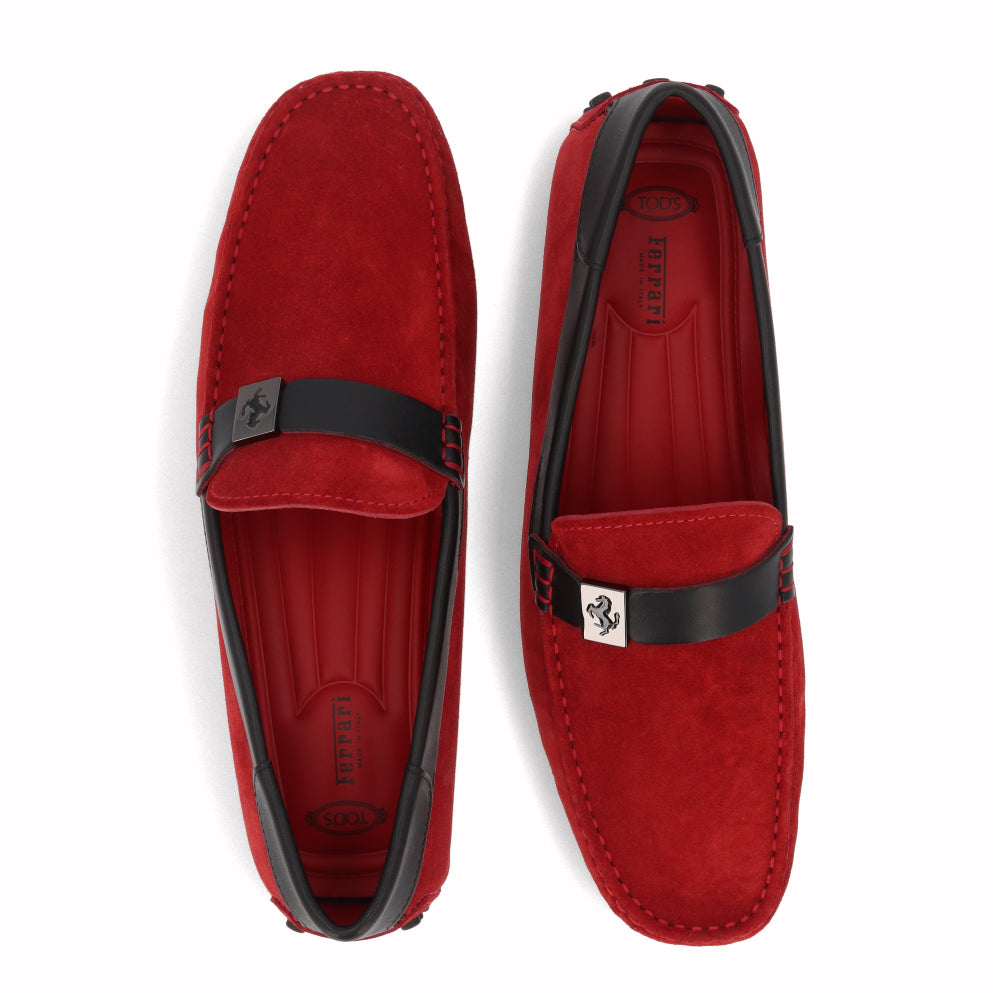 トッズ TOD'S シューズ レザーシューズ メンズ レッド スエード ゴンミーニ ドライビングシューズ モカシン フェラーリ ロゴ