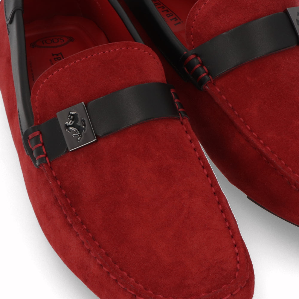トッズ TOD'S シューズ レザーシューズ メンズ レッド スエード ゴンミーニ ドライビングシューズ モカシン フェラーリ ロゴ