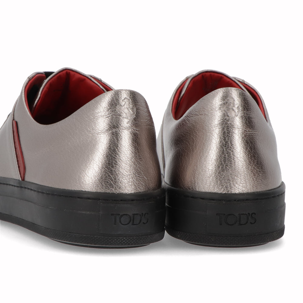 トッズ TOD'S シューズ スニーカー レディース グレー レザー フェラーリ ロゴ 光沢 厚底 ローカット