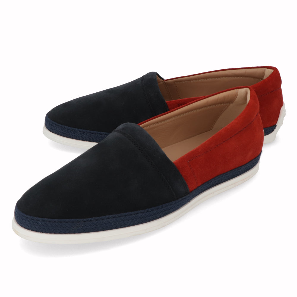 トッズ TOD'S シューズ レザーシューズ メンズ ネイビー×レッド スエード ロゴ スリッポンシューズ バイカラー
