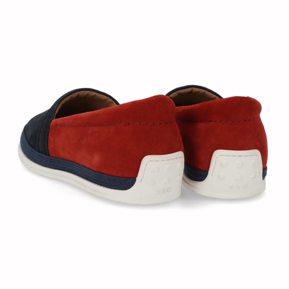トッズ TOD'S シューズ レザーシューズ メンズ ネイビー×レッド スエード ロゴ スリッポンシューズ バイカラー