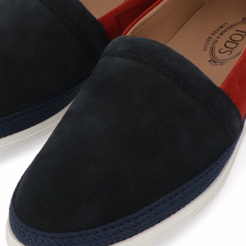 トッズ TOD'S シューズ レザーシューズ メンズ ネイビー×レッド スエード ロゴ スリッポンシューズ バイカラー