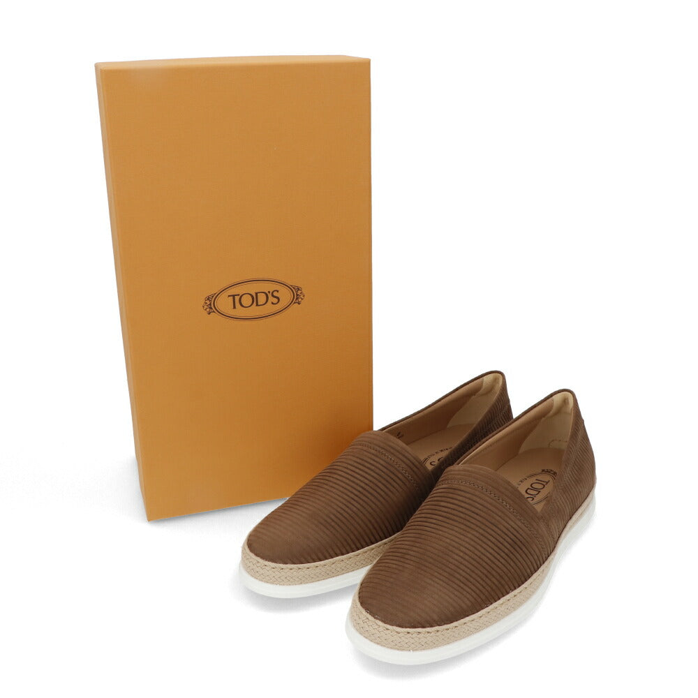 トッズ TOD'S シューズ レザーシューズ メンズ PANTOFOLA IMBOTTITA GOMMA RAFIA TV ML1 ダークブラウン レザー スリッポン エスパドリーユ ローカット ロゴ ヴィンテージ加工 XXM0TV0W80ZML1 S818