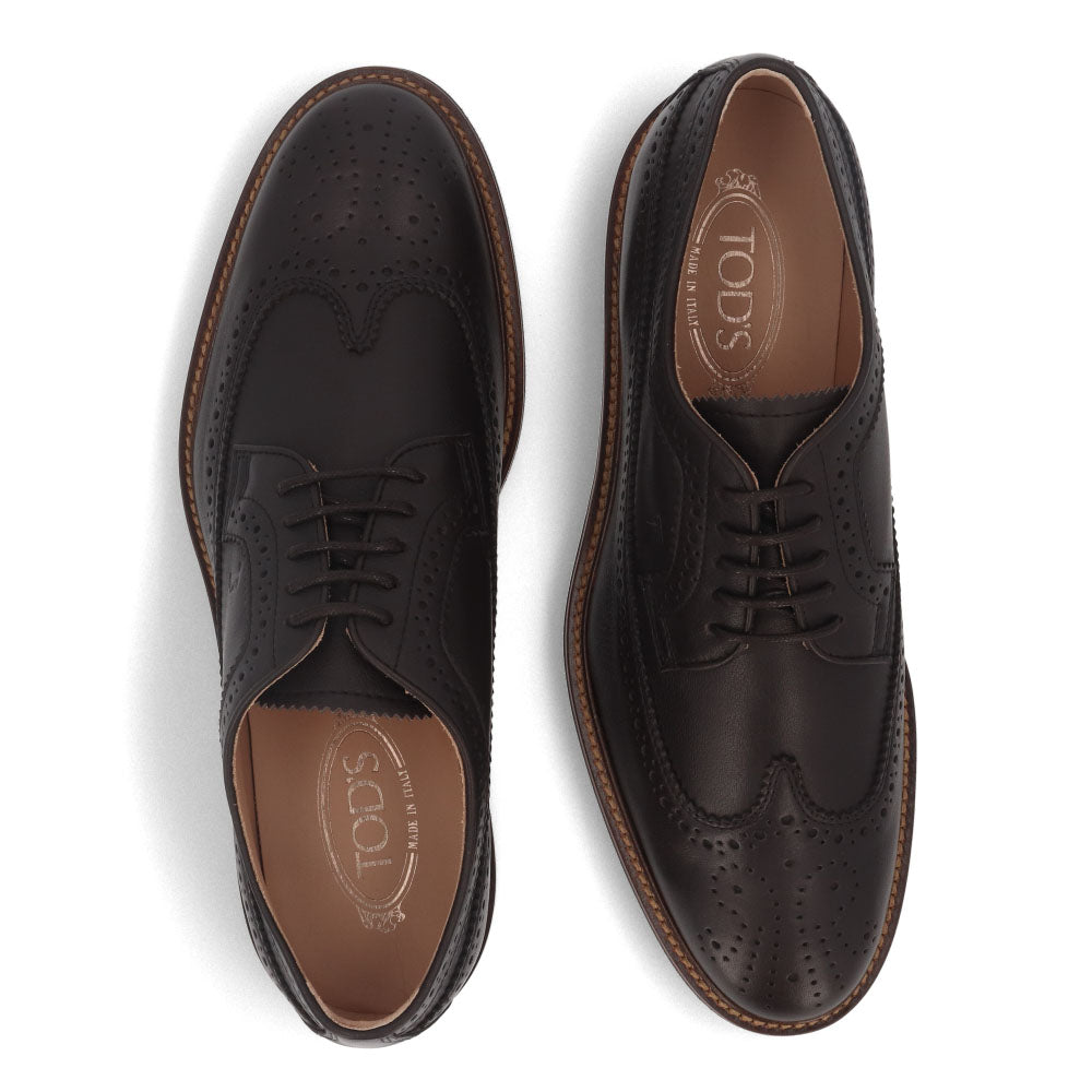 トッズ TOD'S シューズ レザーシューズ メンズ ALL.BUCATURA LIGHT CASUAL 53B SFR TESTA MORO ダークブラウン レザー レースアップ ウイングチップ ロゴ ドレスシューズ ビジネスシューズ XXM53B00C10SFR S800